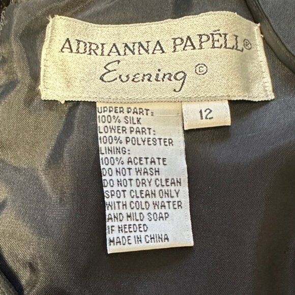 NWT Adrianna Papell Evening Short Sleeve Black Beaded Silk Empire Dress 12 - Picture 3 of 10